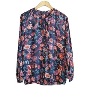 Lucky Brand Floral Boho Tassle Knit Blouse Sz M
